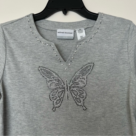 Alfred Dunner Butterfly Rhinestone Blouse - Picture 2 of 12